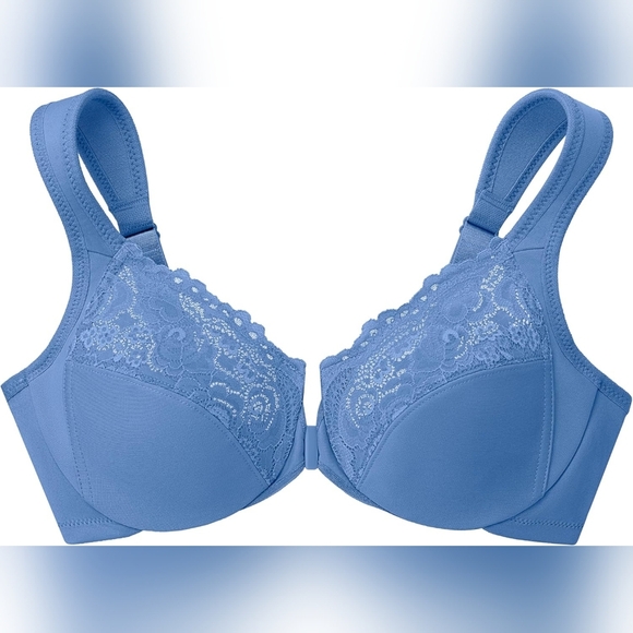 Glamorise Women's Wonderwire Front-closure Bra Underwire blue 44 C new - Picture 1 of 4